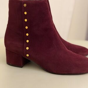 Ralph Lauren Burgundy Ankle Boots with Gold Studs
